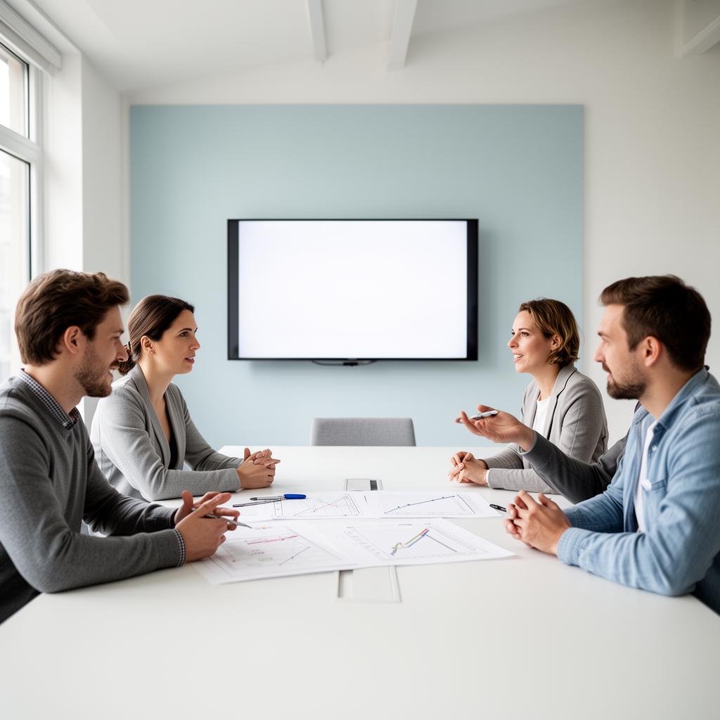 Small European team discussing a growth strategy in a meeting room